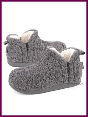 Fuzzy Shearling Velvet Bootie Slippers Memory Foam Warm Indoor House Shoes